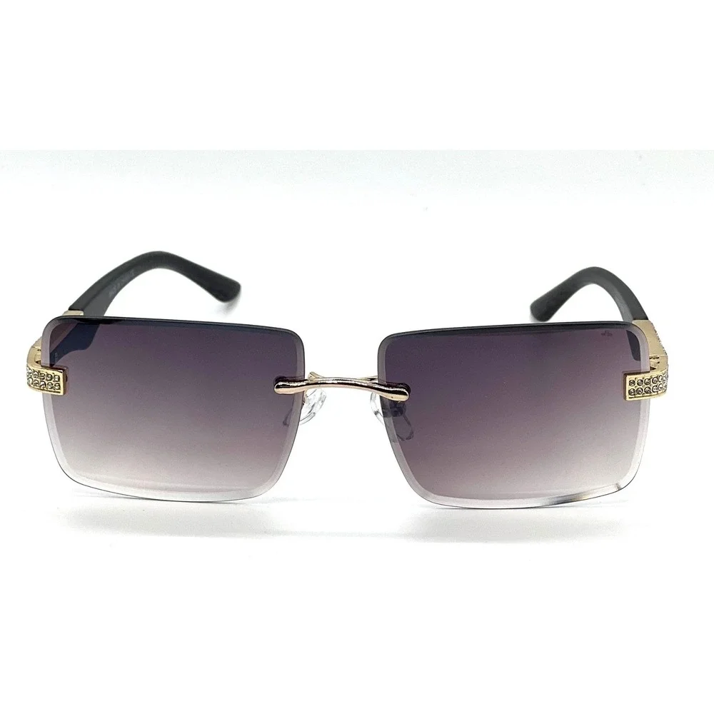 Rhinestone Men‎ Sunglasses Fashion Designer Rimless Square Frame Shades Eyewear
